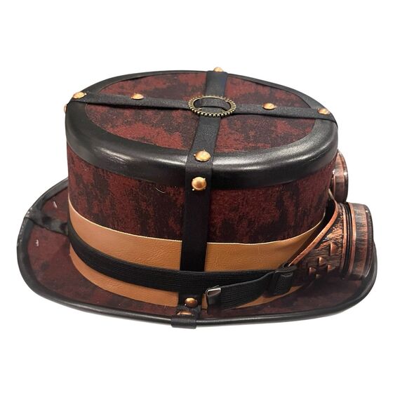 Steampunk Velvet Top Hat & Goggles Brown Wasteland Wanderer Costume Cosplay - Picture 4 of 8